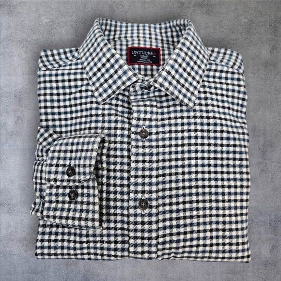 Untuckit Slim‎ Fit Blue & White Flannel Shirt Button Down Shirt Size Small K50 - Picture 1 of 10